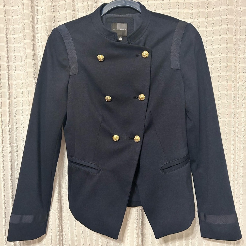 The Limited Navy Blue Military Blazer Double Breasted Gold Buttons Small